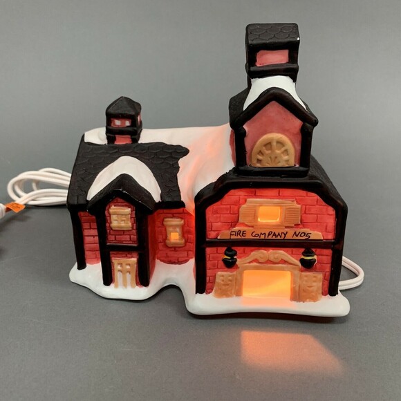 Collectibles Porcelain Lighted Fire Company No 5 Station - Picture 1 of 6